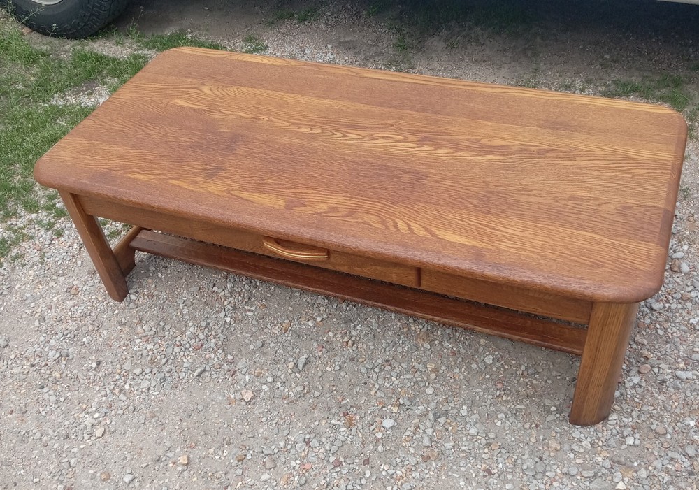 Mid Century Solid Oak Coffee Table with Drawer   (CT-420)