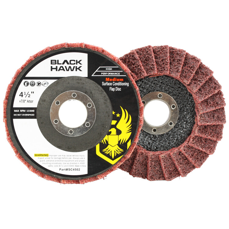 10 Pack - 4-1/2" x 7/8" Black Hawk Surface Conditioning Flap Discs, Red - Medium