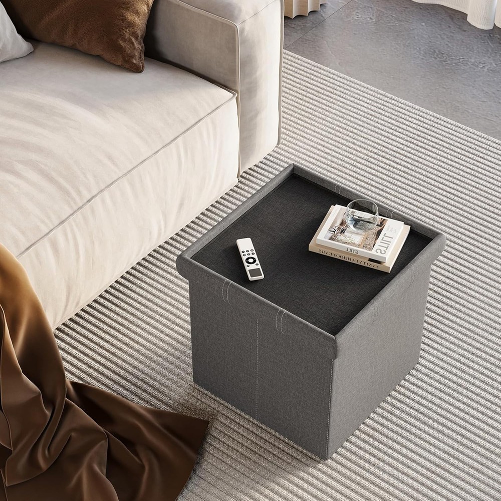 15 inches Storage Ottoman Cube, Foldable Storage Boxes, Padded Seat for Dorm ...