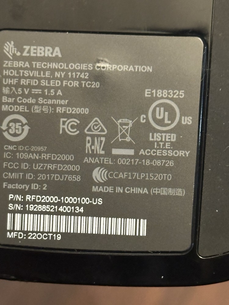 Zebra TC20 Handheld Mobile Computer RFD2000 UHF RFID Sled RFD2000-1000200-US