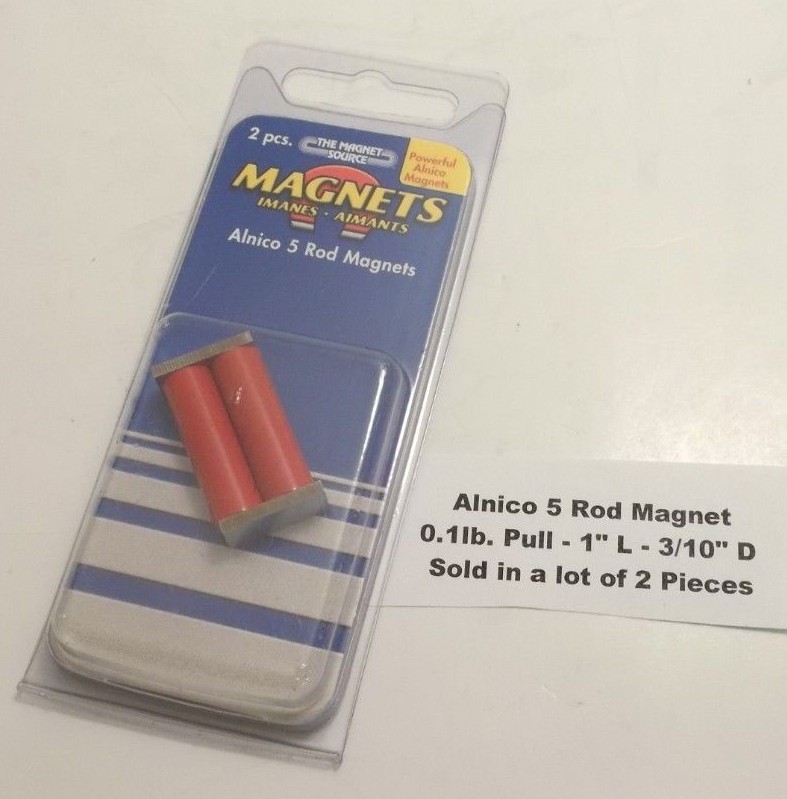 Magnet Source / Grainger Alnico 5 Rod Magnet 0.1 lb. Pull - 1" L - 3/10" D (2pc)