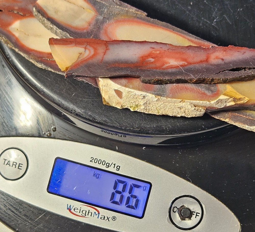 Three Lapidary Slabs Mookaite 86 Grams