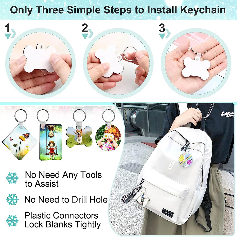 120Pcs Sublimation Keychain Blanks Bulk, DIY MDF 4 Shape Sublimation Blank