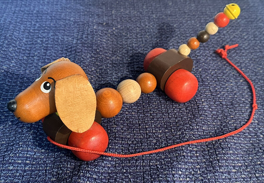 Vintage Lorenz Style Dog Pull Toy with Rare Beaded Tail