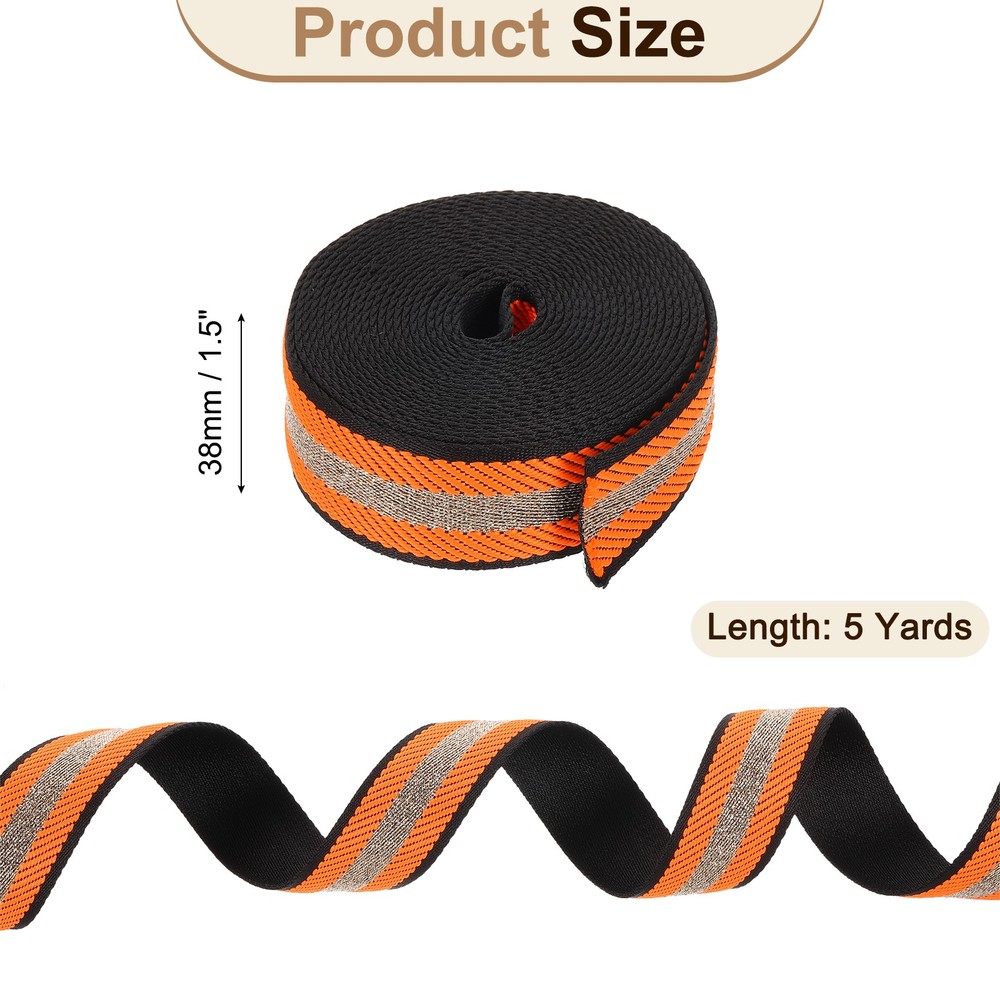 5Yards Nylon Webbing Strap, 38mm Striped Webbing Bag Strap, Orange