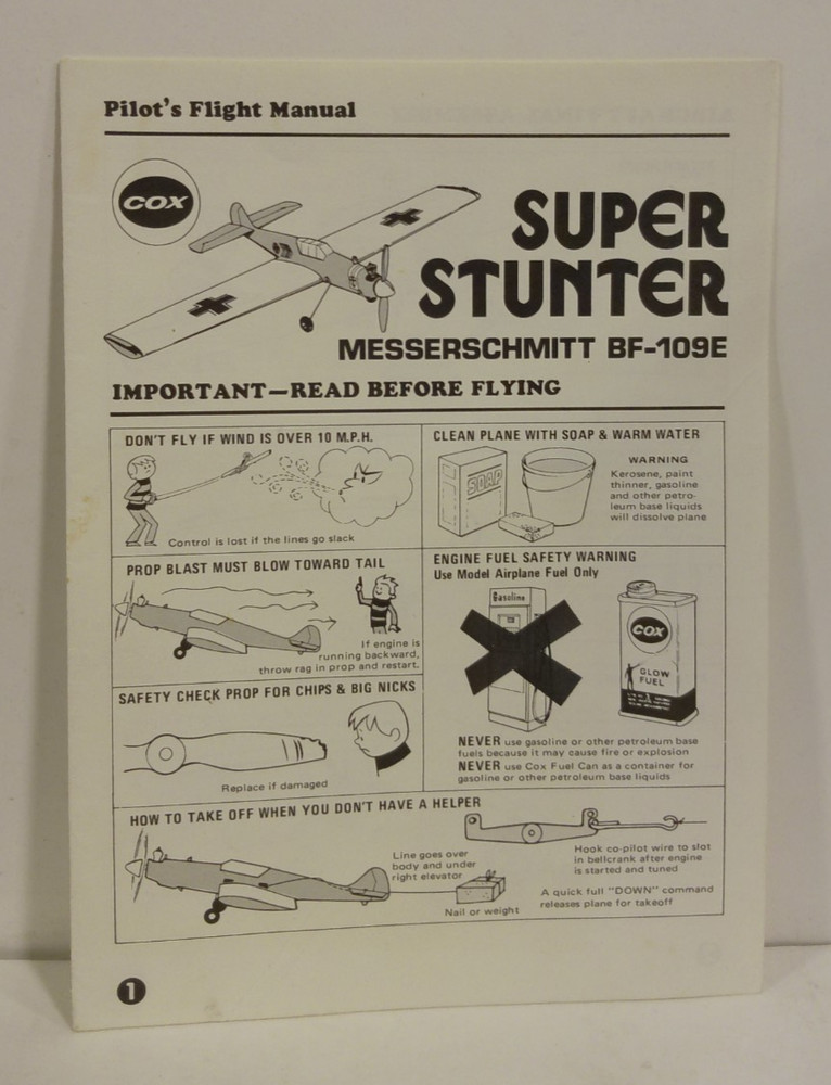 Cox Messerschmitt BF-109E Super Stunter Pilot's Flight Manual
