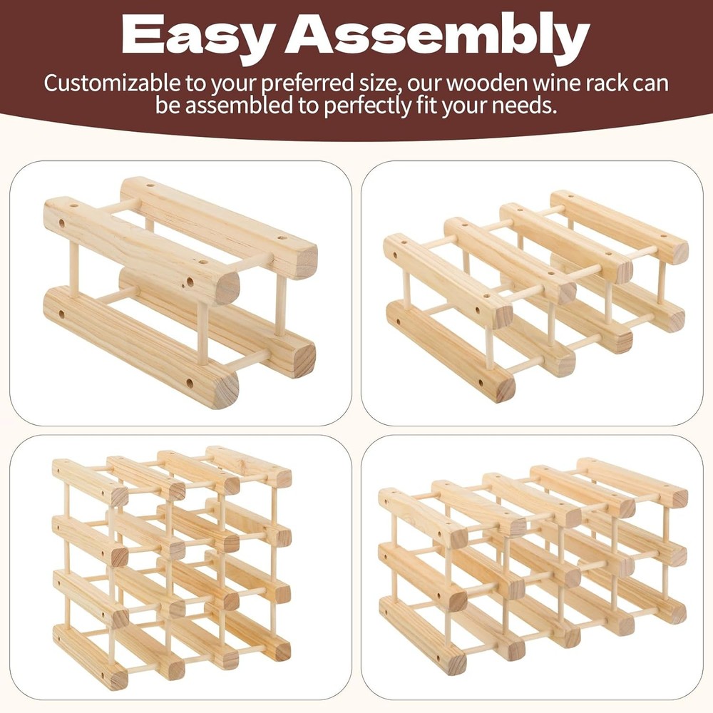 Wooden Wine Rack 12-Bottle Stackable Solid Wood Wine Rack Stackable Modular Wine