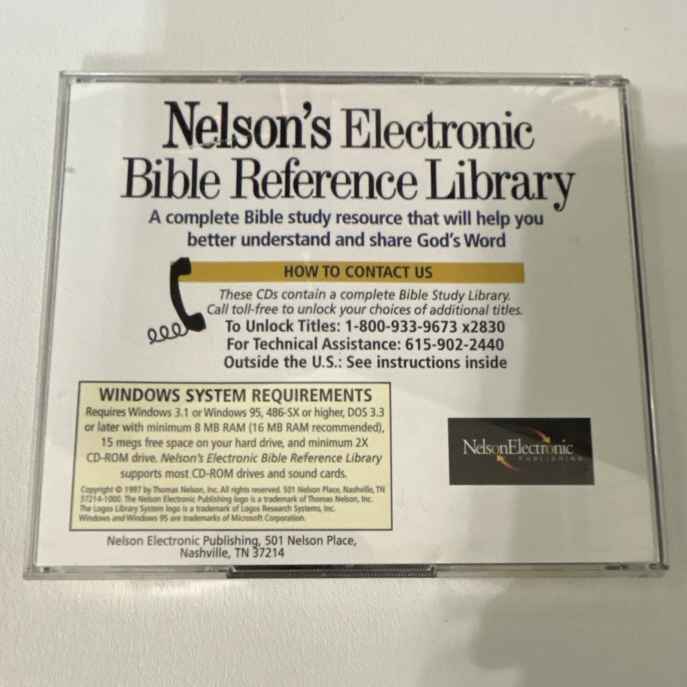 Nelson Electronic Publishing Bible Reference Library Basic Edition CD-ROM Windo…