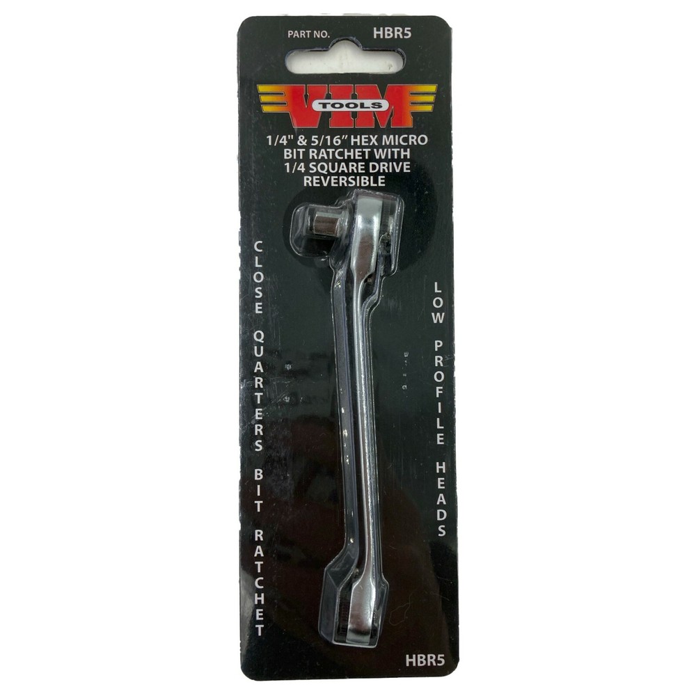 VIM Tools HBR5 1/4" and 5/16" Hex Micro Bit Ratchet with 1/4" Square Drive