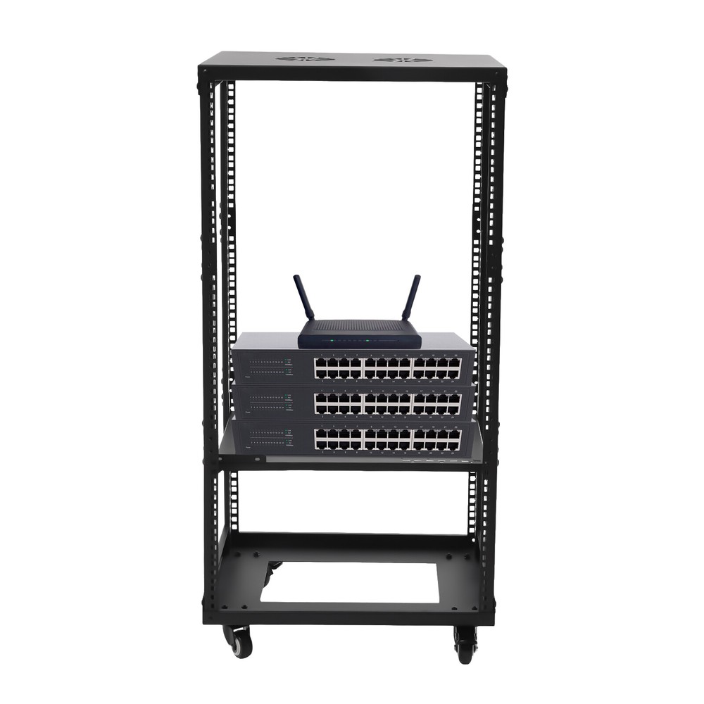 Adjustable 18U Four Post Open Frame Network Server Rack Holder on Caters