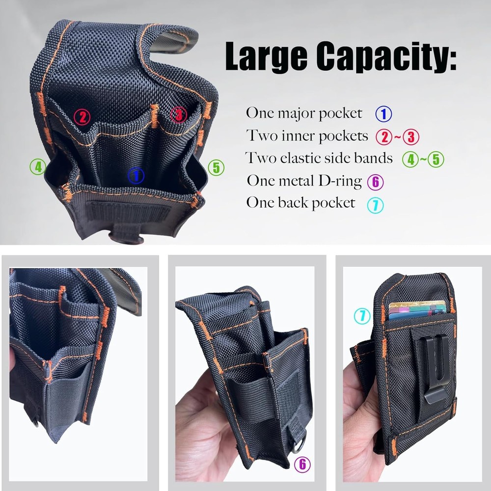 Multitool Holster Sheath with Clip, Small Multi-Pocket Belt Black
