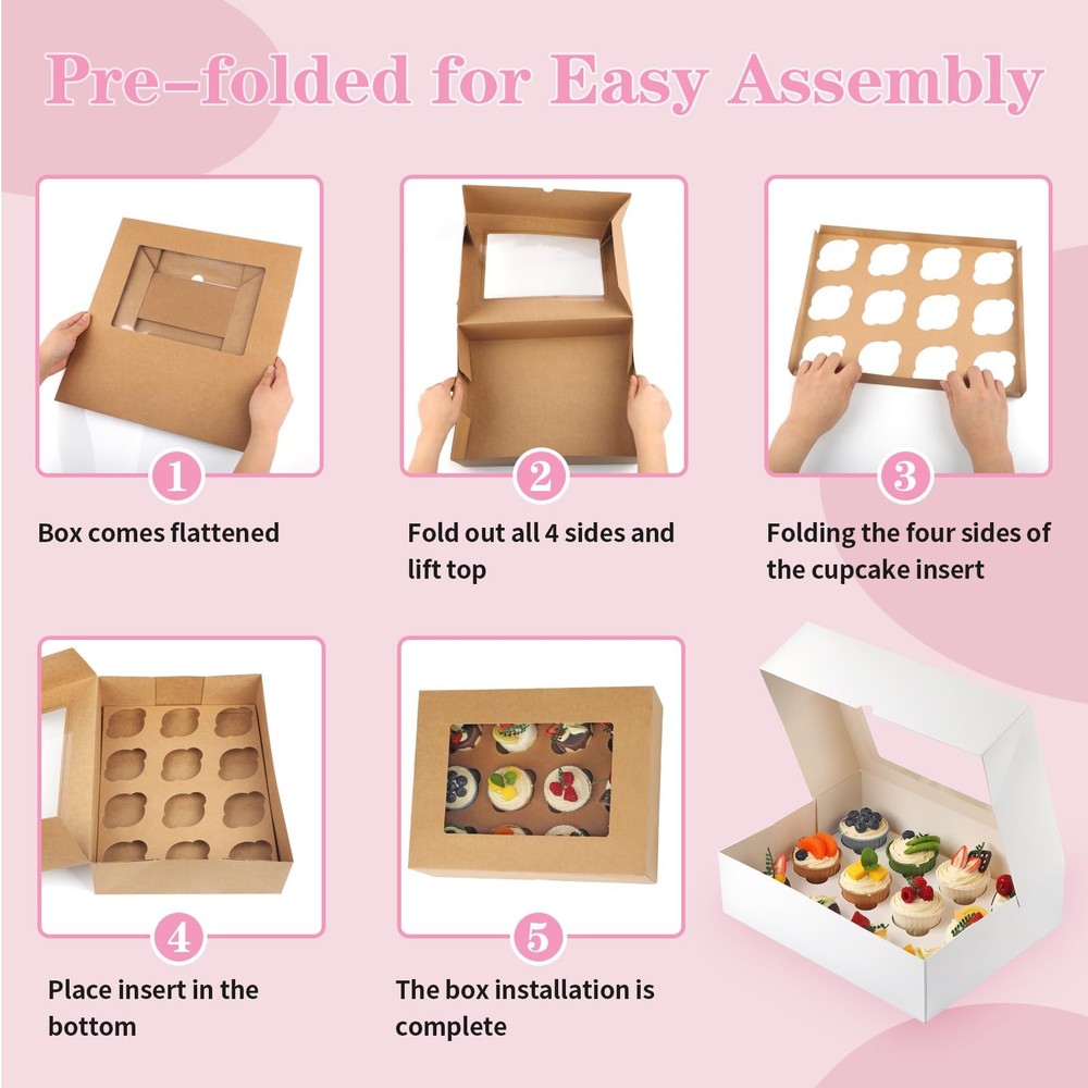 Cupcake Boxes, 2 Pack Disposable Cupcake Containers, Food Cupcake Carrier 12 ...