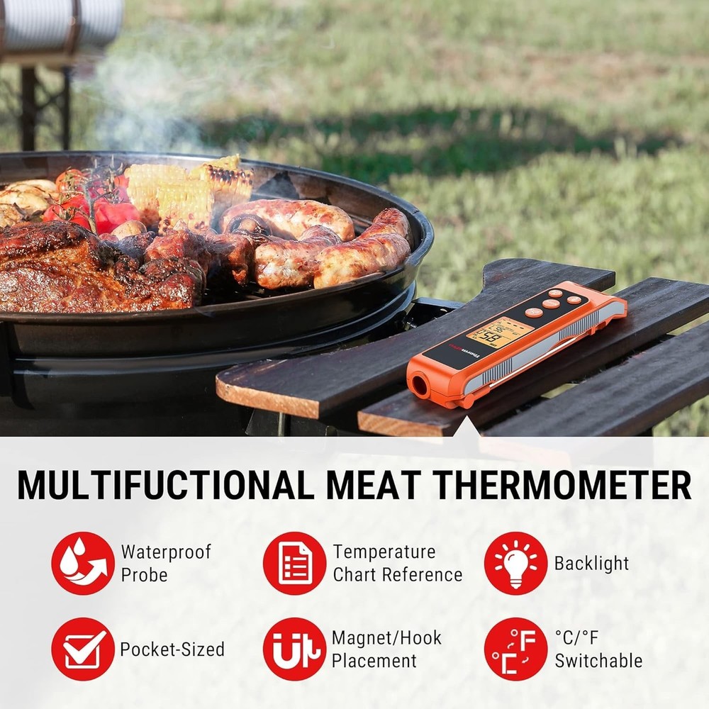 User-Friendly Instant Read Infrared Thermometer with Meat Probe - Compact Design