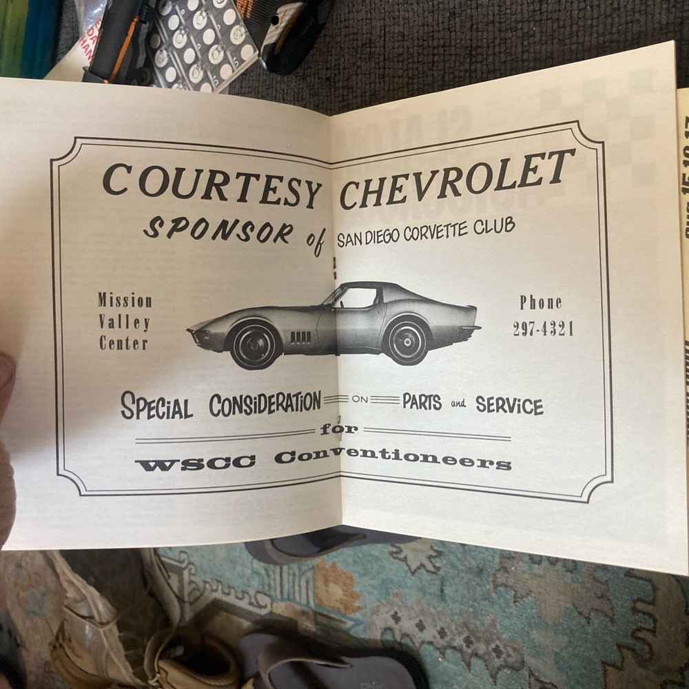 1969 WSCC 4 TH ANNUAL CORVETTE CONVENTION CLUB PROGRAM San Diego