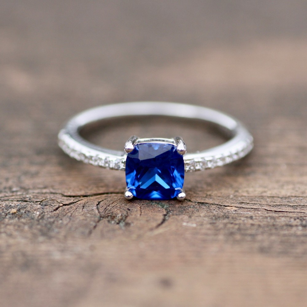 Lab Made Sapphire Ring Solid Sterling Silver 925 , September birthstone Canada