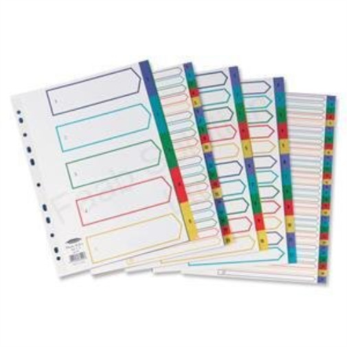 Concord Plastic Index Polypropylene 120 Micron Europunched 1-10 A4 Assorted Ref