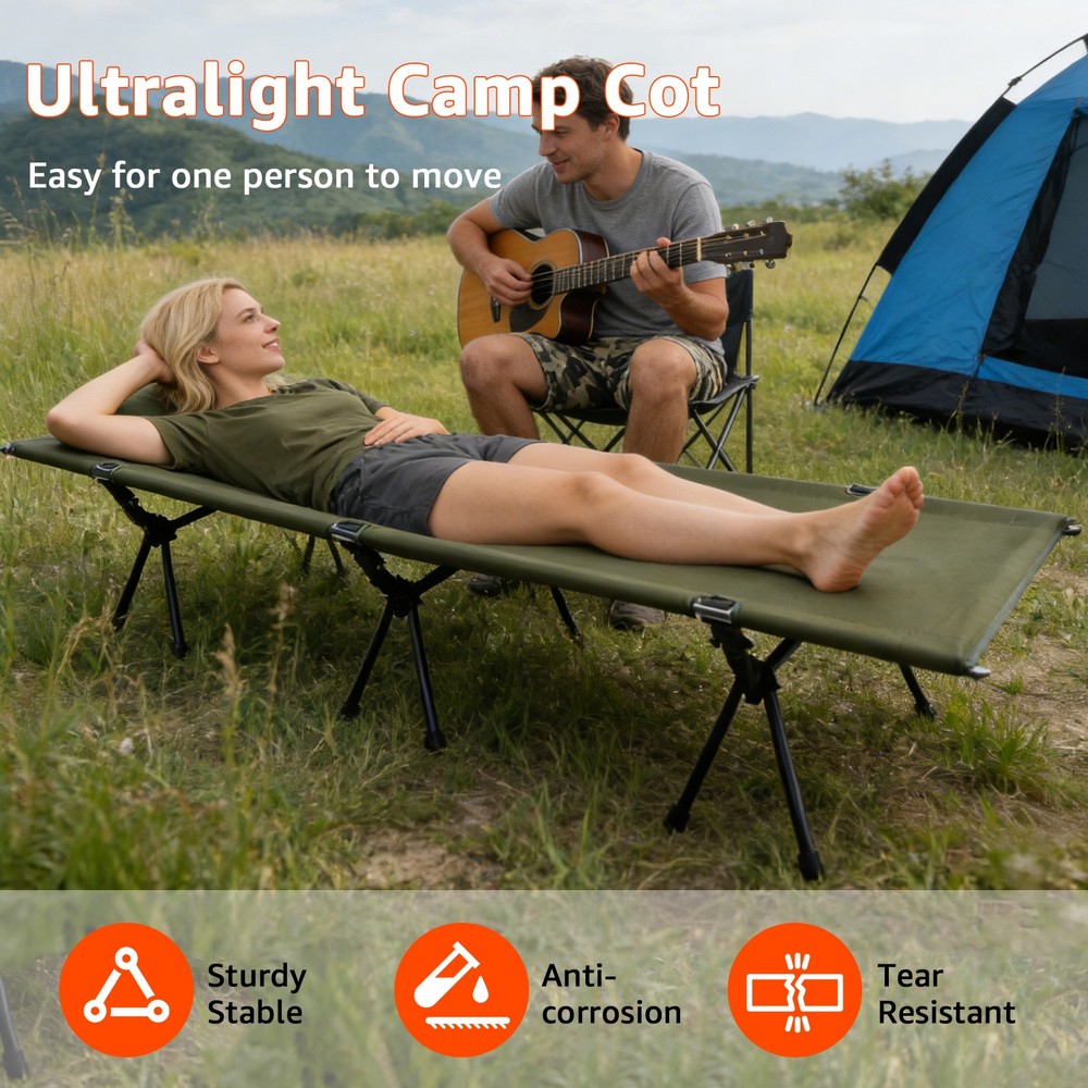 Portable Folding Camping Cot with Carry Bag, Versatile Backpacking Bed