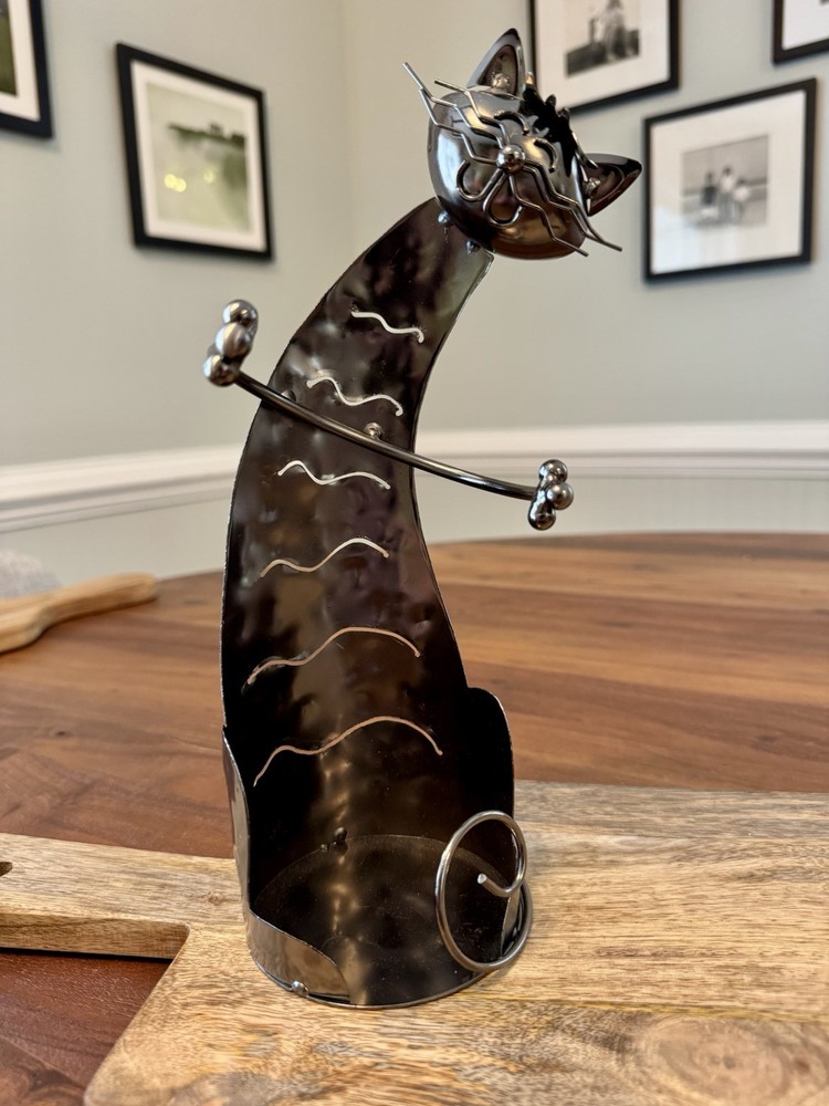 Metal Cat Wine Bottle Holder - EUC