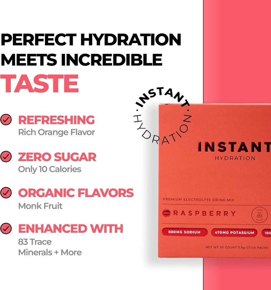 Instant Hydration Electrolytes Powder Packets - Raspberry Electrolyte Drink Mix