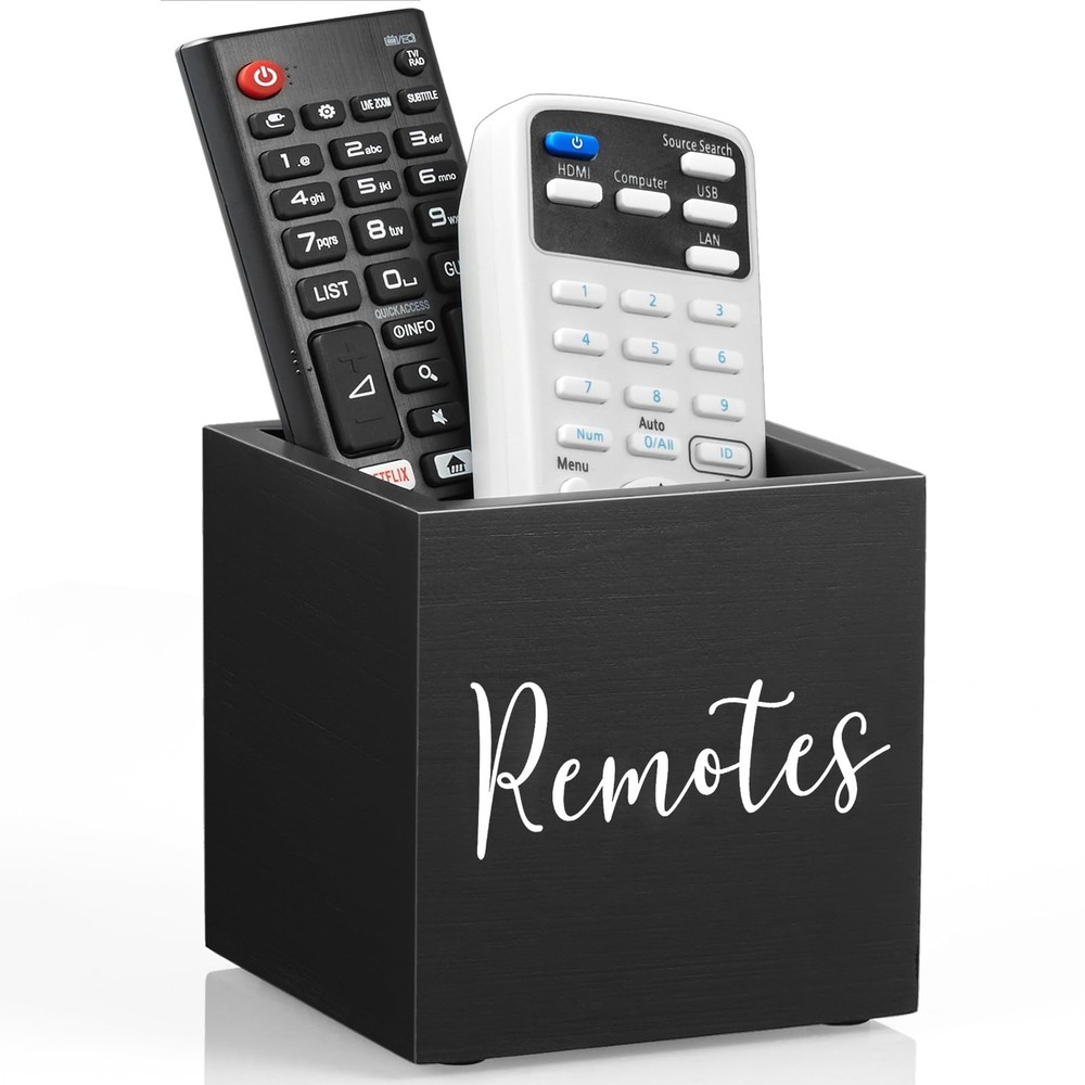 Small Wood Remote Control Holder Storage Caddy Organizer, Black