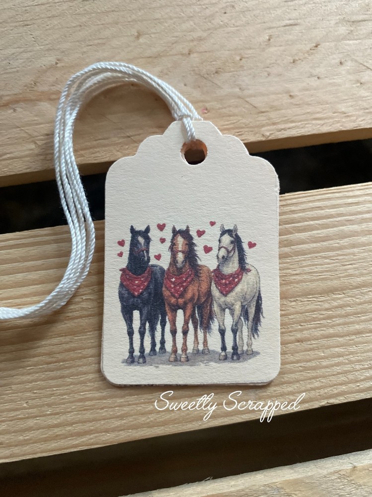 16 Horse Tags, Gift Wrap Packaging, Hearts