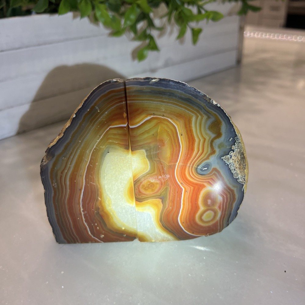 Vintage Agate Large Geode Rock Bookends Brown Rust White