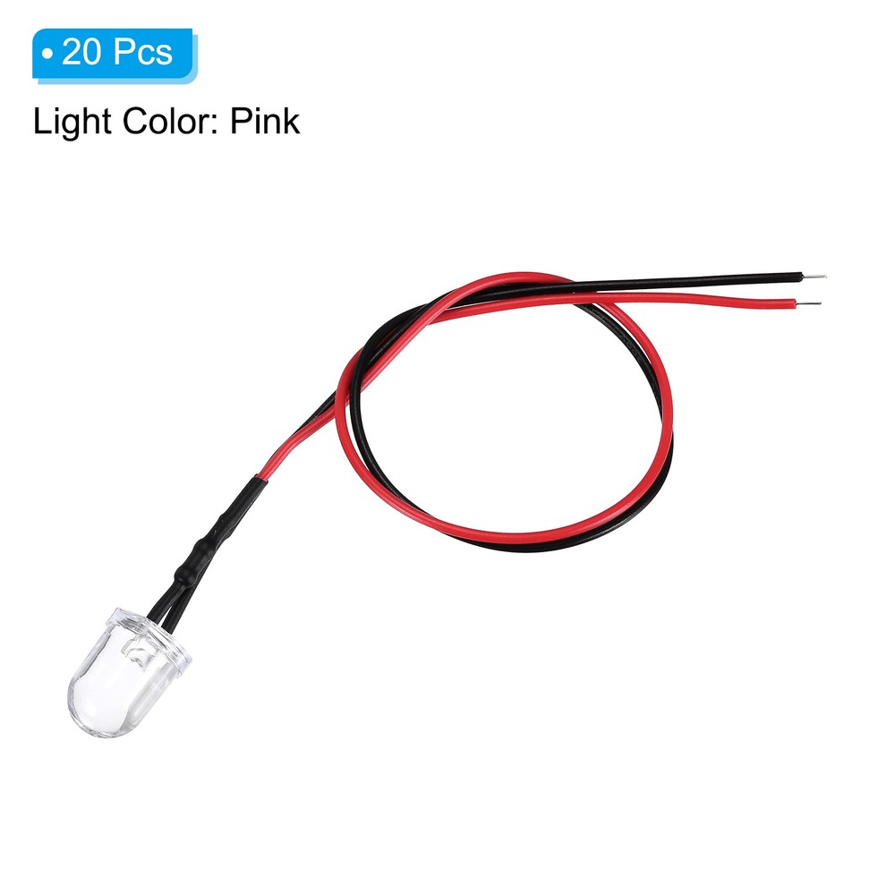 20 Pcs 3V DC 10mm LED Diode Light, Pink Light