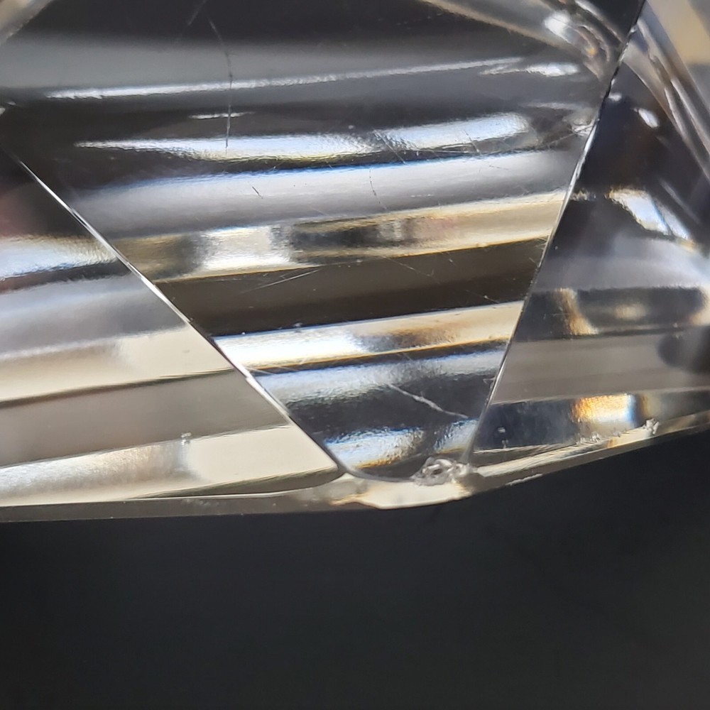 clear glass triangular cigarette ashtray 6" wide 1.5" tall few tiny chips
