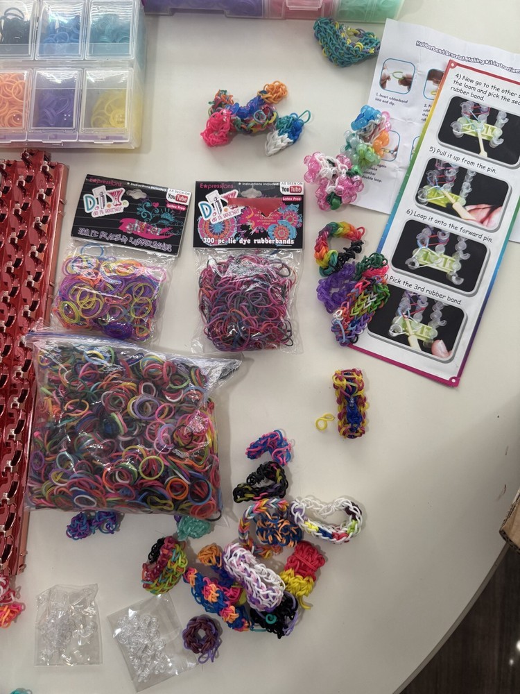 Huge Rainbow Loom Lot Cases Tools Some New Some Made Instructions #2