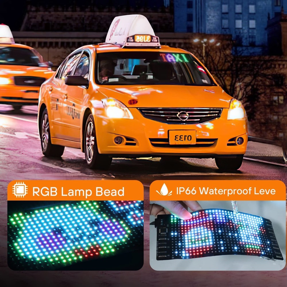 "RAYHOME 7""x3"" LED Car Sign Flexible Bluetooth USB Programmable Scrolling D...