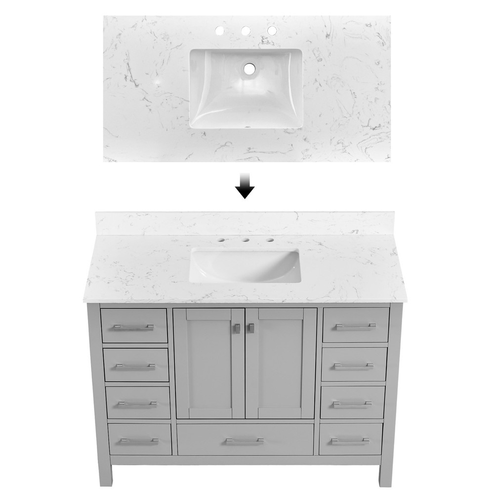 48'' Bathroom Vanity, Freestanding Vanity with Top, Solid Wood Frame Bathroom