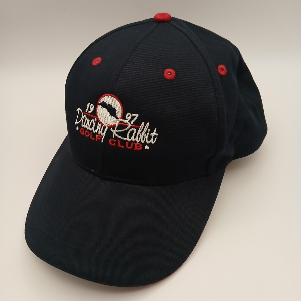 Dancing Rabbit Golf Club Hat Cap Ahead Strapback Navy Blue White Red Script Flag