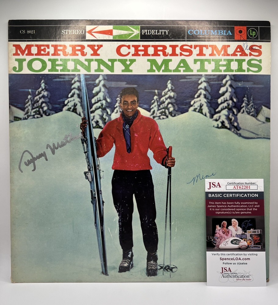 JOHNNY MATHIS SIGNED MERRY CHRISTMAS VINYL LP - JSA COA
