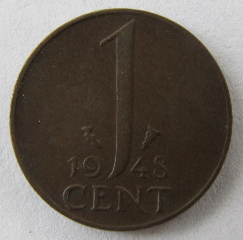 1948 Netherlands 5 Cents KM#176 & 1 Cent KM #175