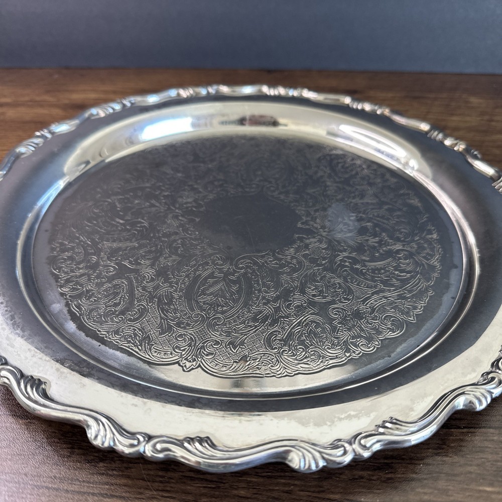 Oneida Silver Plated Platter 12 Inch Scrolls Intricate Design ~ Please Read