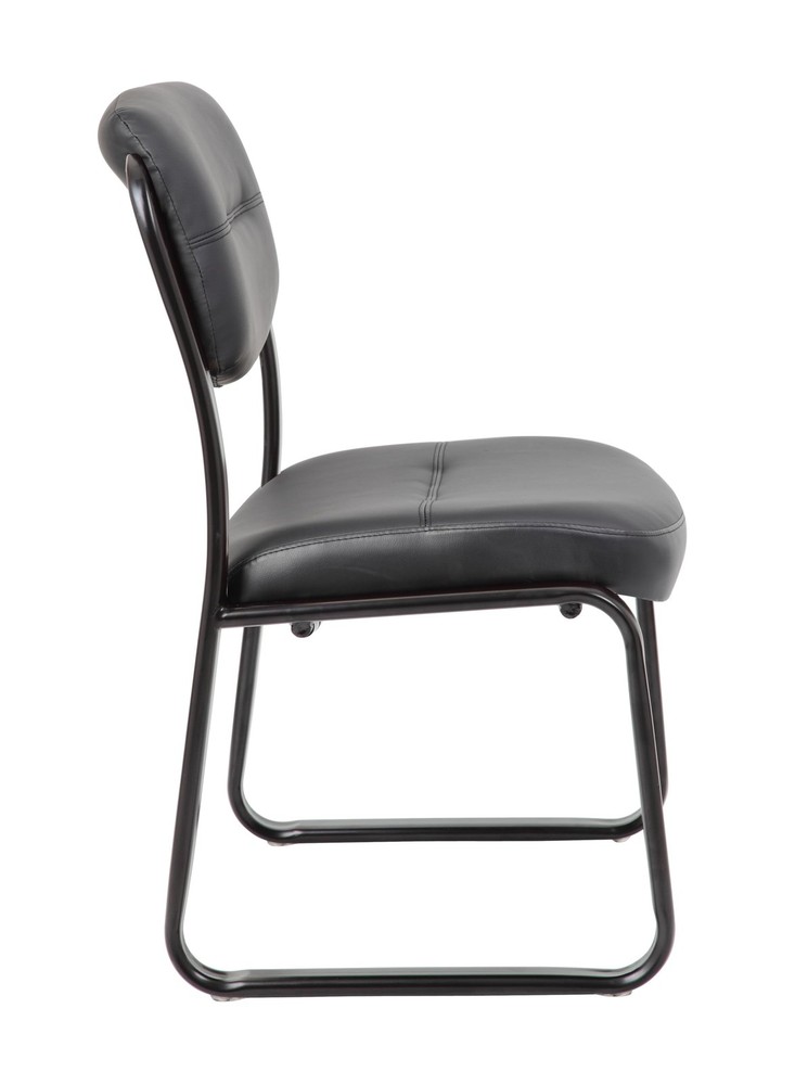 Leather Sled Base Side Chair in Black