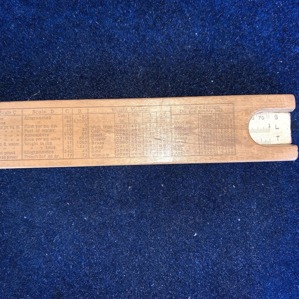 Vintage Wood Slide Rule Engineering Instruments Peru Indiana, Multi-Function