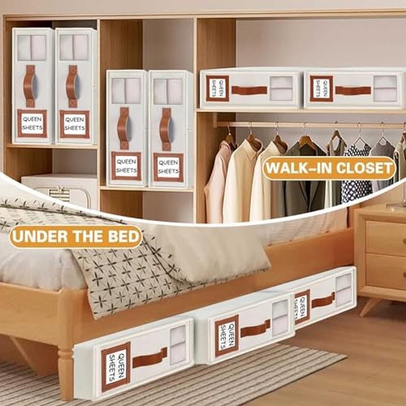 4 Pack Sheet Organizers Storage Foldable W/ Window Label Leather Handle New