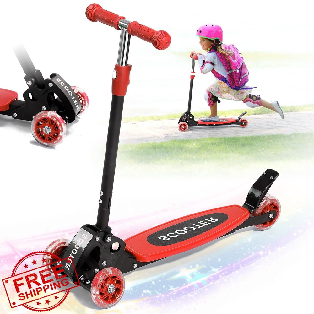 Kids 3-Wheel Kick Scooter Light Up Lean Steer Foldable