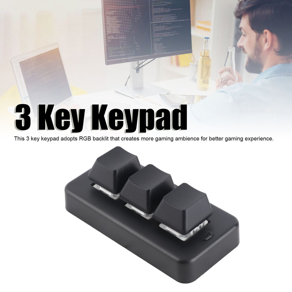 Black 3 Key Keypad RGB Backlit 3 Keys USB Interface Mini Mechanical Program