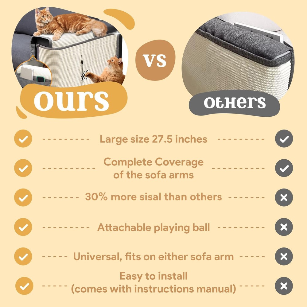 Cat Couch Protector, [Fits on Either Arm Rest], Couch Cat Scratch Protector, ...