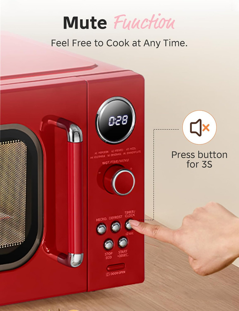 COMFEE Retro 0.9 Cu.Ft Microwave Oven with 9 Presets & Mute Function, Red