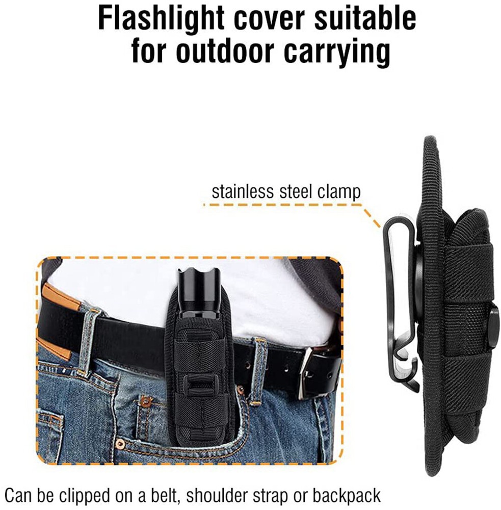 Tactical Flashlight Pack Holster Belt Carry Case Holder with 360° Degrees Rotate