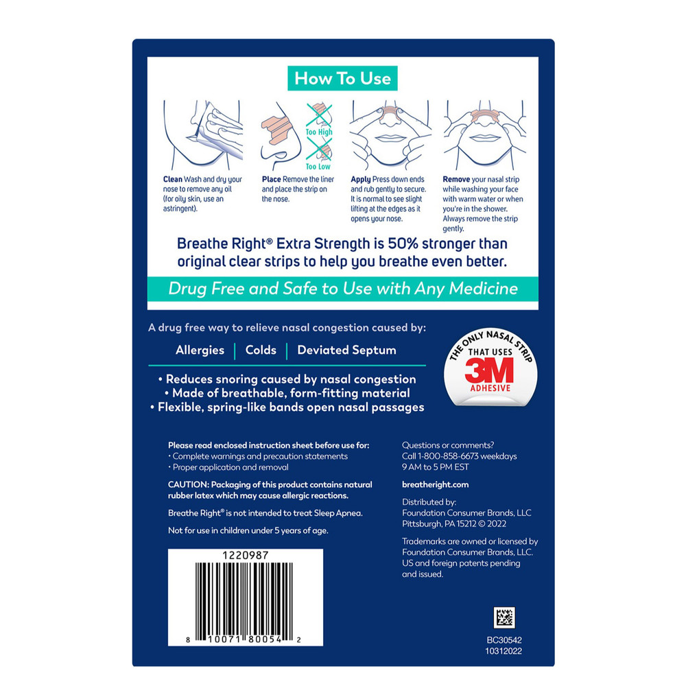 Breathe Right Extra Strength Nasal Strips, Clear, 72 Strips, EU SELLER