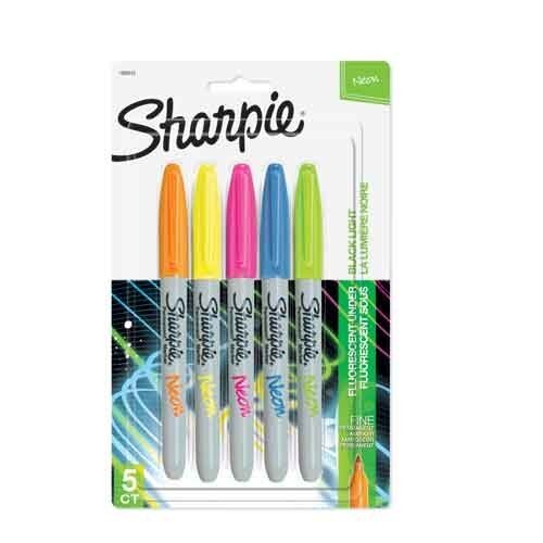 Sharpie Neon Marker Set Fine Tip 5/Pk Assorted Arts Crafts Office School Home