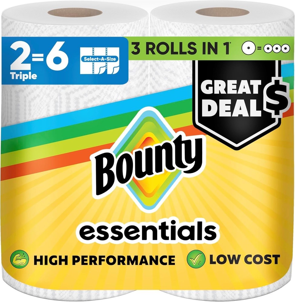 Bounty Essentials Select-A-Size Paper Towels White 2 Triple Rolls 6 Regular Roll