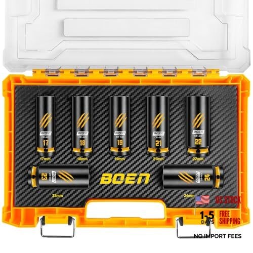7-Piece 1/2" Drive Impact Socket Set, Deep Metric Lug Nut Socket Set (17, 18,