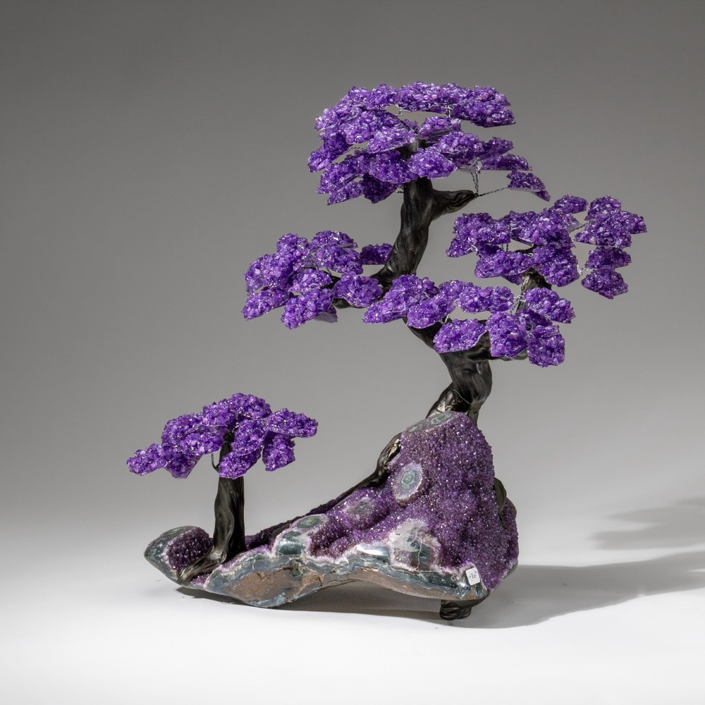 Custom Designed - Genuine Amethyst Clustered Gemstone Tree on Amethyst Matrix