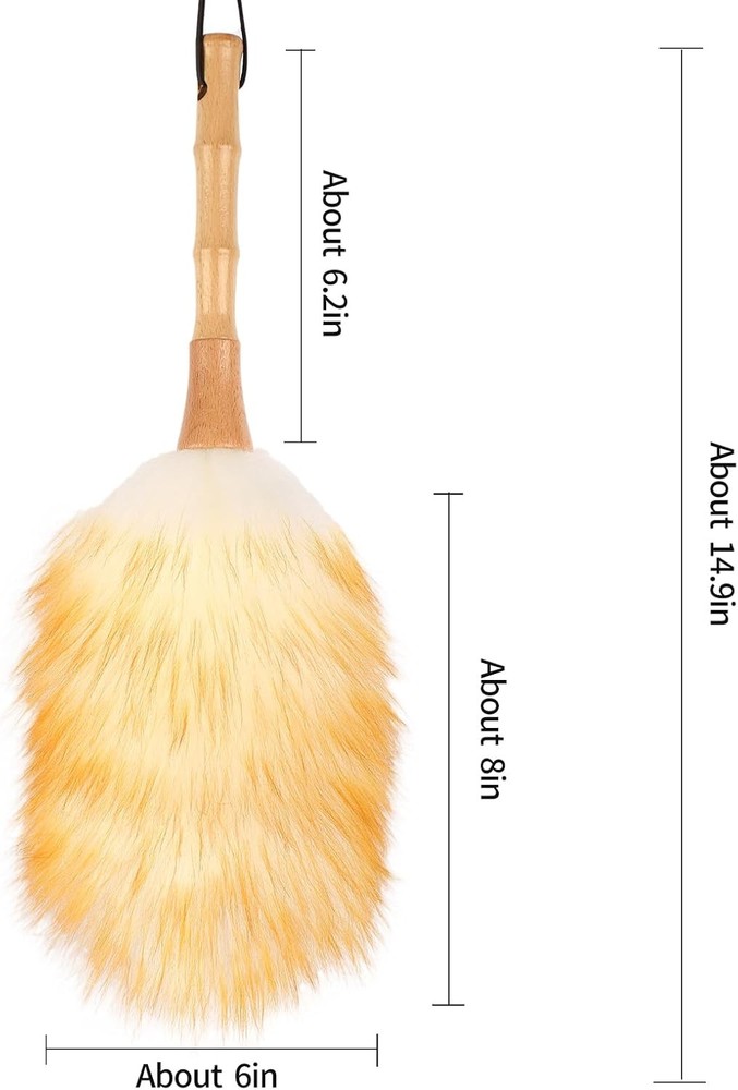 Feather Duster Lambswool Duster Cleaning,with Solid Wooden Handle,Leather Hang