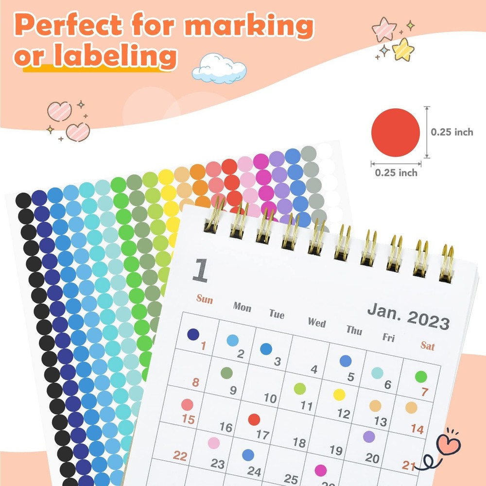 6720 PCS Small Dot Stickers Round Color Coding Labels Circle Dot Stickers Lab...